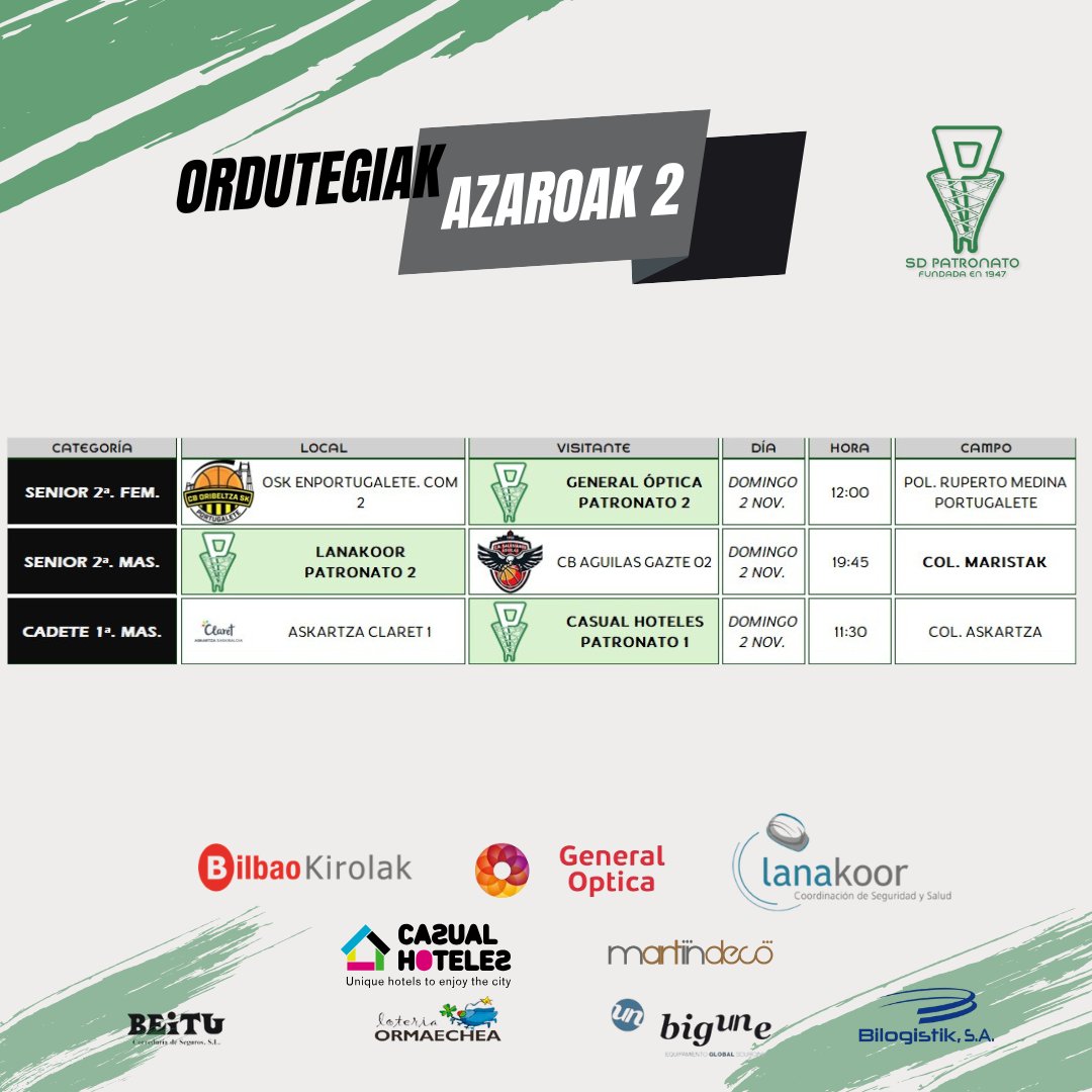 Asteburu honetan, gure taldetatik hiru bakarrik lehiatuko dira. Animo eta zorte on guztioi!!💚🖤🤍🏀