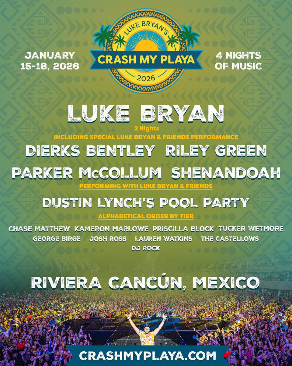 lukebryan's tweet image. Can’t wait to have @Shenandoahband join us on the beach this January. @crashmyplaya 

crashmyplaya.com