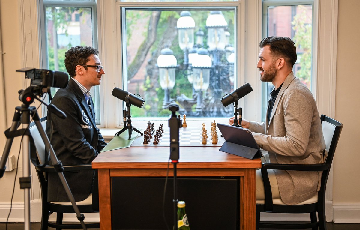 BrezinaJohn's tweet image. @CristianChirila interviews world #1 @MagnusCarlsen and the 2025 US Champions @FabianoCaruana &amp;amp; @carissayipchess at the @STLChessClub during media day before the start of Clutch Chess. @CSQpod