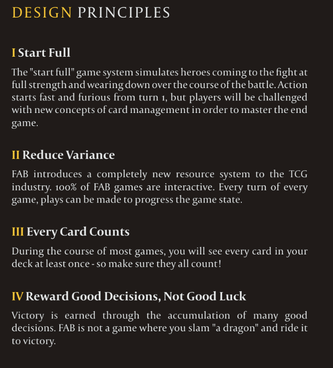 "Let's have the highest level of competitive play include a format that has:
*checks notes*
Starvo
Art of War
Bloodsheath Skeleta
Cash In
Literally every Tome in existence

Its in line with our design philosophy of rewarding good decisions!" (kappa chungus deluxe)
#fabtcg