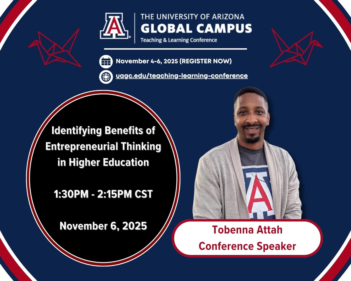 anchorTobe's tweet photo. I'll be presenting at the @UAZGlobalCampus Teaching and Learning Conference on 11/6! Register and learn more about this year's theme: The Science and Soul of the Learning Organization.
https://t.co/niFJUOORCh https://t.co/36CA8qH79L