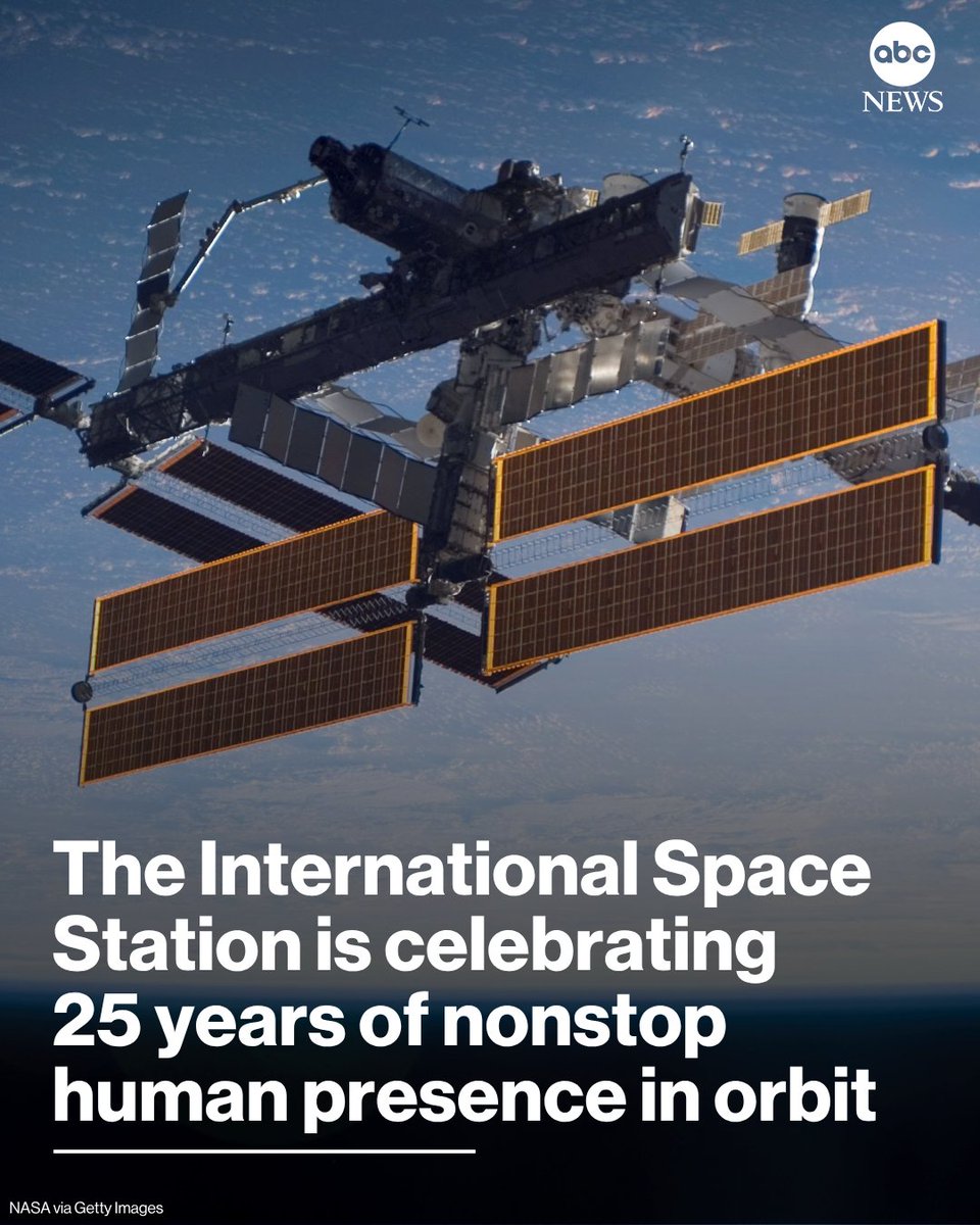 The International Space Station is marking a milestone: 25 years of continuous occupancy since the first full-time residents opened the hatch on Nov. 2, 2000. abcnews.link/qQTBN7n