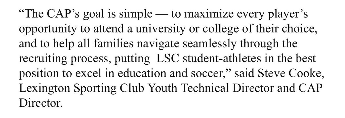 Great to see the club add an important layer of support for young players and families seeking opportunities at the collegiate level! 👏