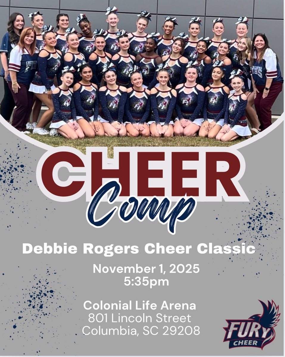📣 FIHS Competition Team will be in Columbia Saturday to compete in the Debbie Rogers Cheer Classic. This competition is one of the biggest and most prestigious cheer events in the region! 

Fury Performance 5:35pm

Event Info
coloniallifearena.com/events/detail/…