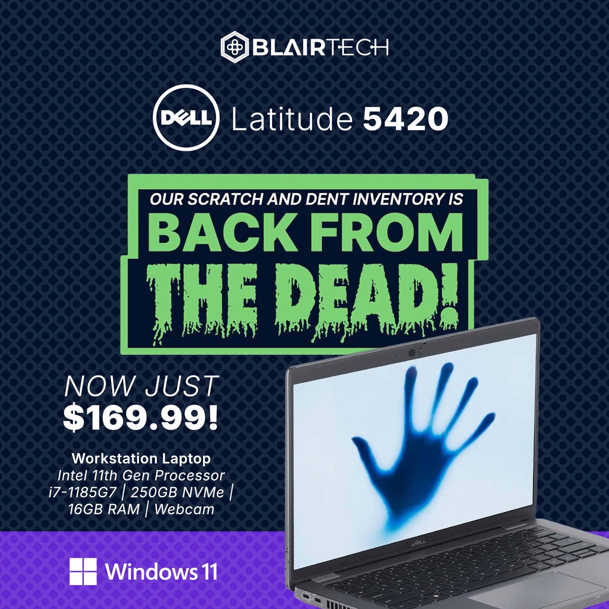 BlairTechKY's tweet photo. They're ALIVE! 👻 These Dell Latitude 5420s might look a little haunted but under the surface, they’re pure business power. Each laptop is tested, renewed, and ready to work hard. Get them for $169.99 while supplies last!

Shop Now: https://t.co/mxW7rXix0L https://t.co/rX0hWBzaXi