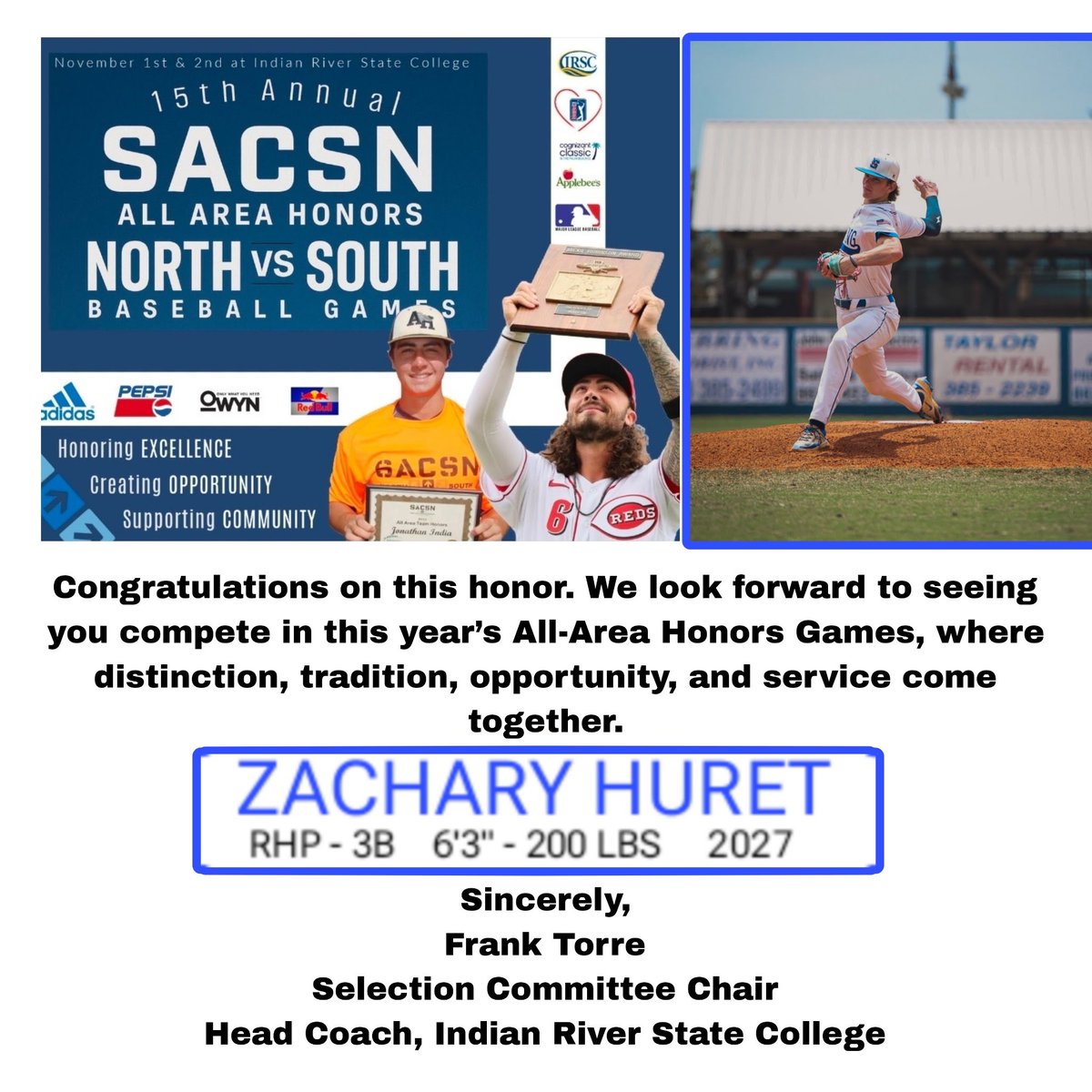 Extremely excited to play this weekend for Indian Rivers’s annual NORTH vs. SOUTH all-start game. I wanna thank <a href="/IRSCTheRiver/">Indian River State College</a> for the opportunity! Looking forward to a great day of baseball!
#agtg <a href="/coachtino_3/">Tino Gaudino</a>