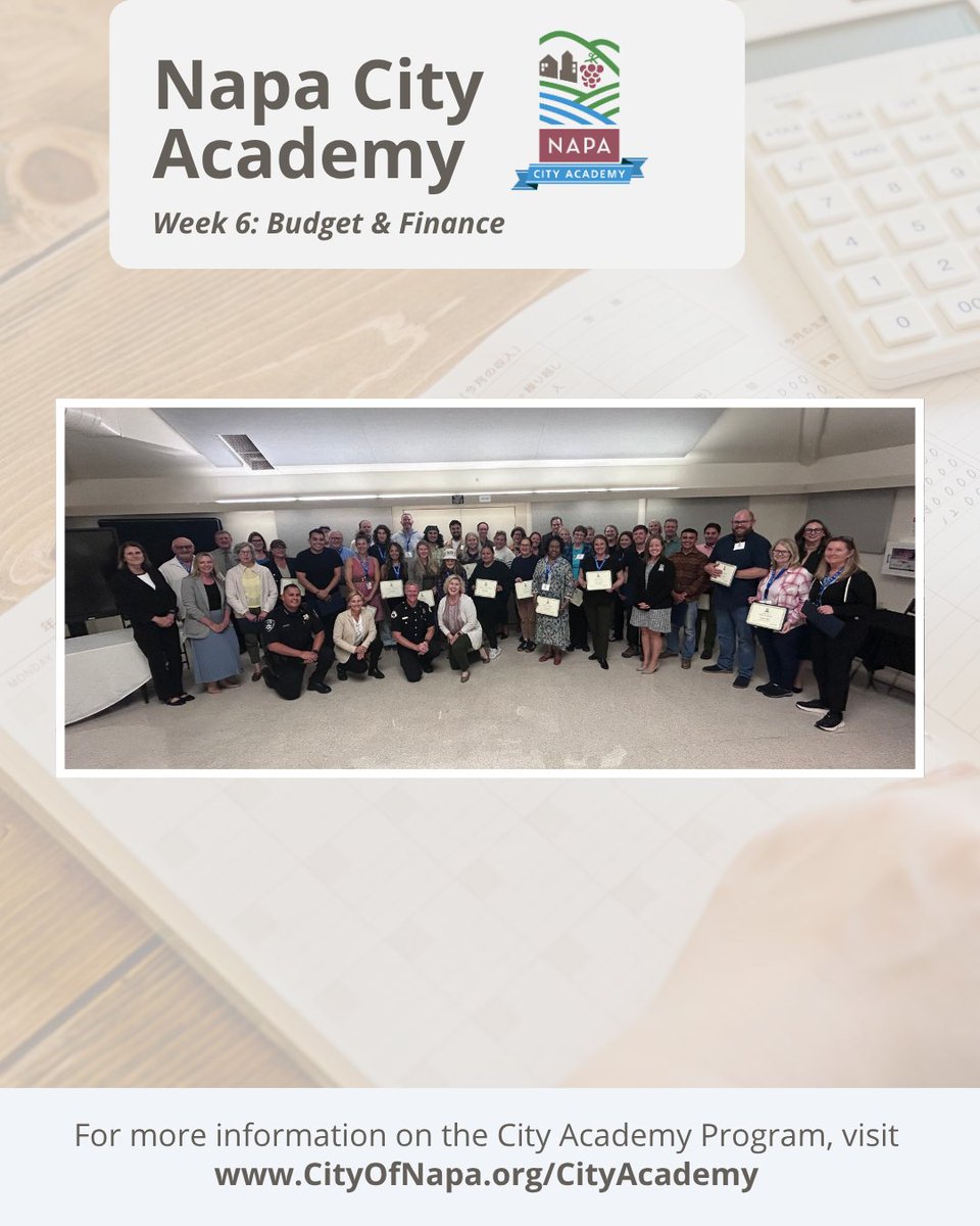 [para español👇] 💸City Academy Week 6 Recap: Budget and Finance 📈

For our last week of Napa City Academy, our participants met with the City’s Budget and Finance Department to experience firsthand how public funds are planned, allocated and used to support essential services