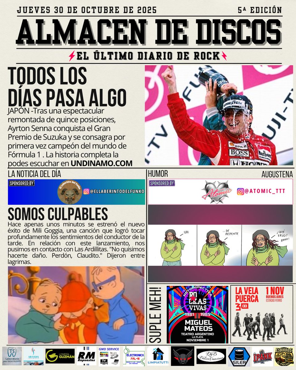 Gracias al aporte de los auspiciantes tenemos nueva columna de humor. Bienvenide Augustena ! 

#TodosLosDíasPasaAlgo 

<a href="/bbsanzo/">bbsanzo</a> <a href="/maurodiaz73/">Mauro Díaz</a> <a href="/Cirujanoderadio/">Agustín ''Chicharras'' Leira</a>