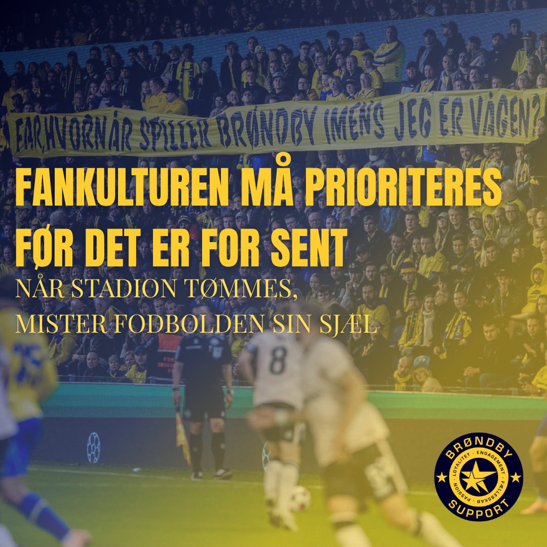 brondbysupport's tweet image. 💛💙 Fankulturen må prioriteres – før det er for sent
Seks søndagskampe kl. 20.00.

Én klub, der har fået dem alle.
Det koster fællesskab, tilskuere og næste generation af fans.

Fodbold skal ses på stadion – ikke kun i TV
🔗 Læs vores udmelding her: brondbysupport.dk/2025/10/30/fan…