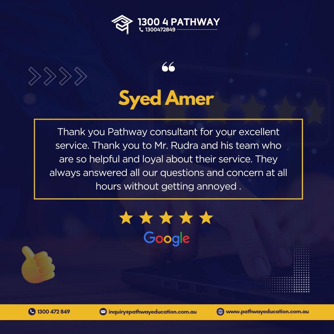 pathway_edu_au's tweet image. 😎What Customer Think about PATHWAY
🎓Customer Reviews⭐️⭐️⭐️⭐️⭐️
🙂👦👩Our Happy Customers

#VisaSuccess #EducationConsultation #MigrationServices
#customerfeedback #review #clientreview #happycustomer