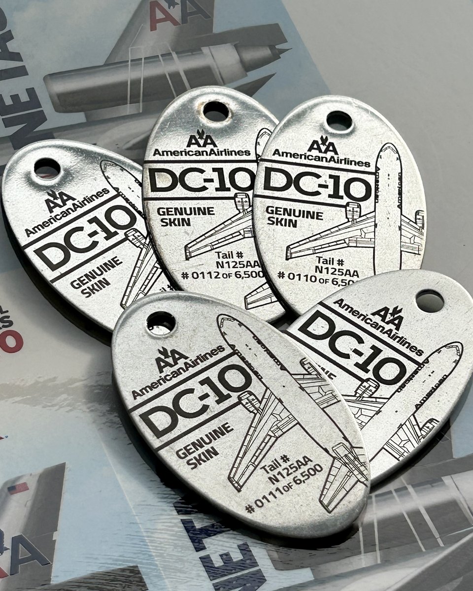 The American Airlines DC-10 PlaneTags have landed.
Crafted from N125AA, a true jet-age classic, available now at planetags.com and in the PlaneTags app.

#AmericanAirlines #DC10 #PlaneTags #AvGeek #MotoArt