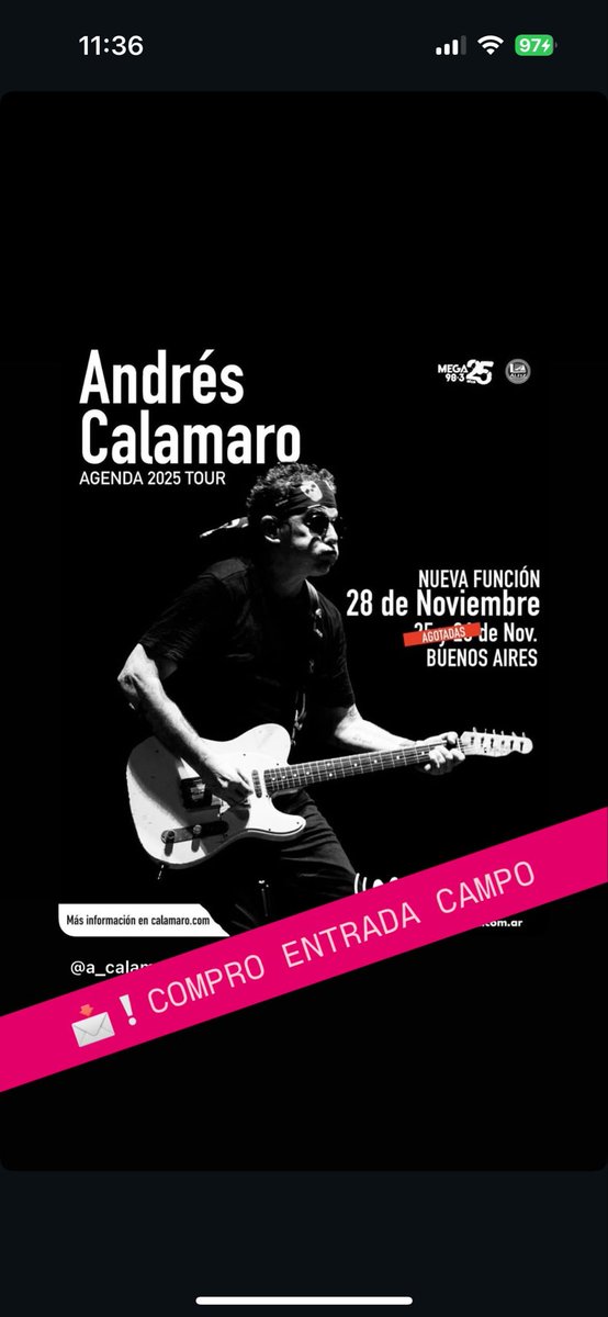 #andrescalamaro 
Compro entrada campo para 28/11 en Movistar