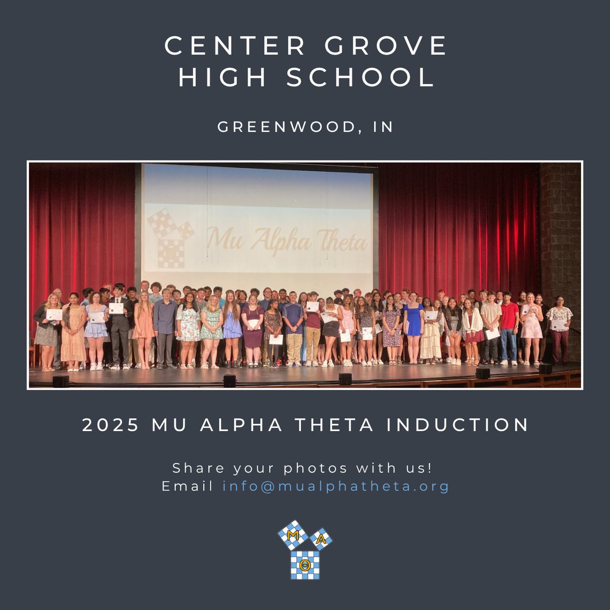 MATNatlOffice's tweet image. Here&apos;s a photo from the Mu Alpha Theta Induction Ceremony on September 23, 2025, at Center Grove High School in Greenwood, IN, where 59 new members joined our MAΘ community! 
Share your photos with us at info@mualphatheta.org #mualphatheta #inductionceremony #centergrovehs