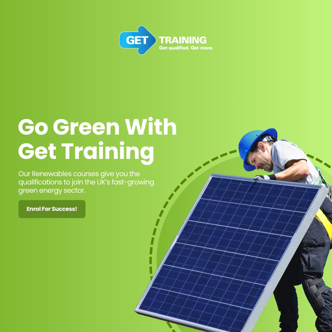 ⚡ Go green with Get Training!
Our Renewables courses give you the qualifications to join the UK’s fast-growing green energy sector.
📍 26 Snow Hill, Wolverhampton.
🔗 gettraining.com
#Renewables #GetTraining #SolarPV #AirSourceHeatPump #Wolverhampton #GreenEnergy