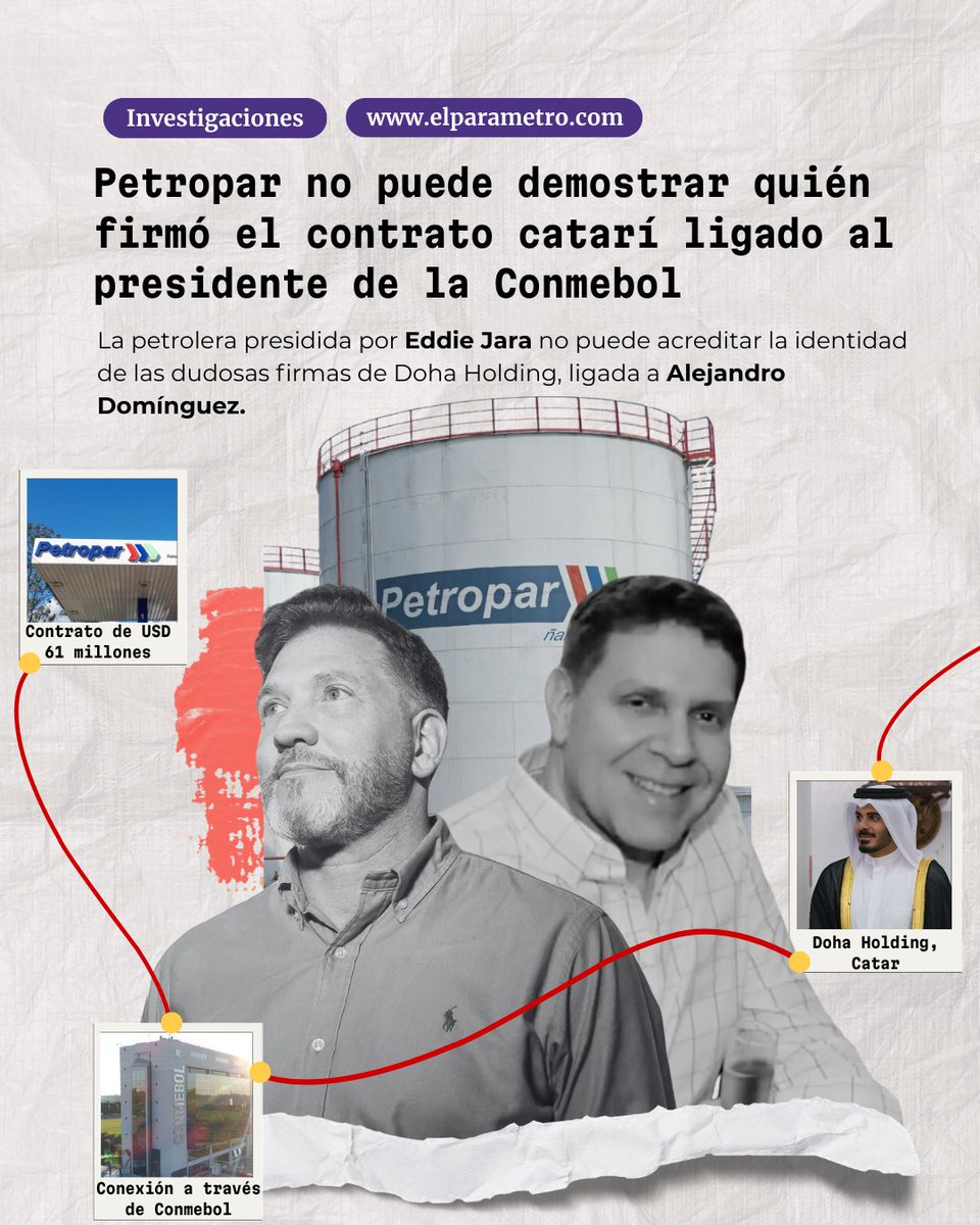 Empeora la situación de la empresa catarí Doha Holding. Ahora Petropar no puede demostrar quién firmó el contrato millonario. A eso se suman 8 adendas, firmas que no coinciden, una declaración incobrable y ni una sola gota de combustible entregada.

Te cuento en este hilo 👇