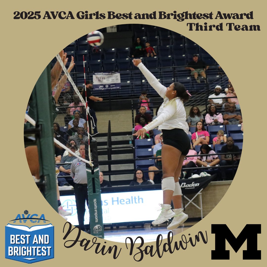 We’re proud to announce our AVCA Best &amp; Brightest Award recipients! 🎓✨
Congratulations to the following MHSVB athletes for representing the best of volleyball &amp; academics: 🏐📚
Catey Jane Mills - 1st Team
Natalie Peak - 2nd Team
Kylie Meche - 3rd Team 
Darin Baldwin - 3rd Team