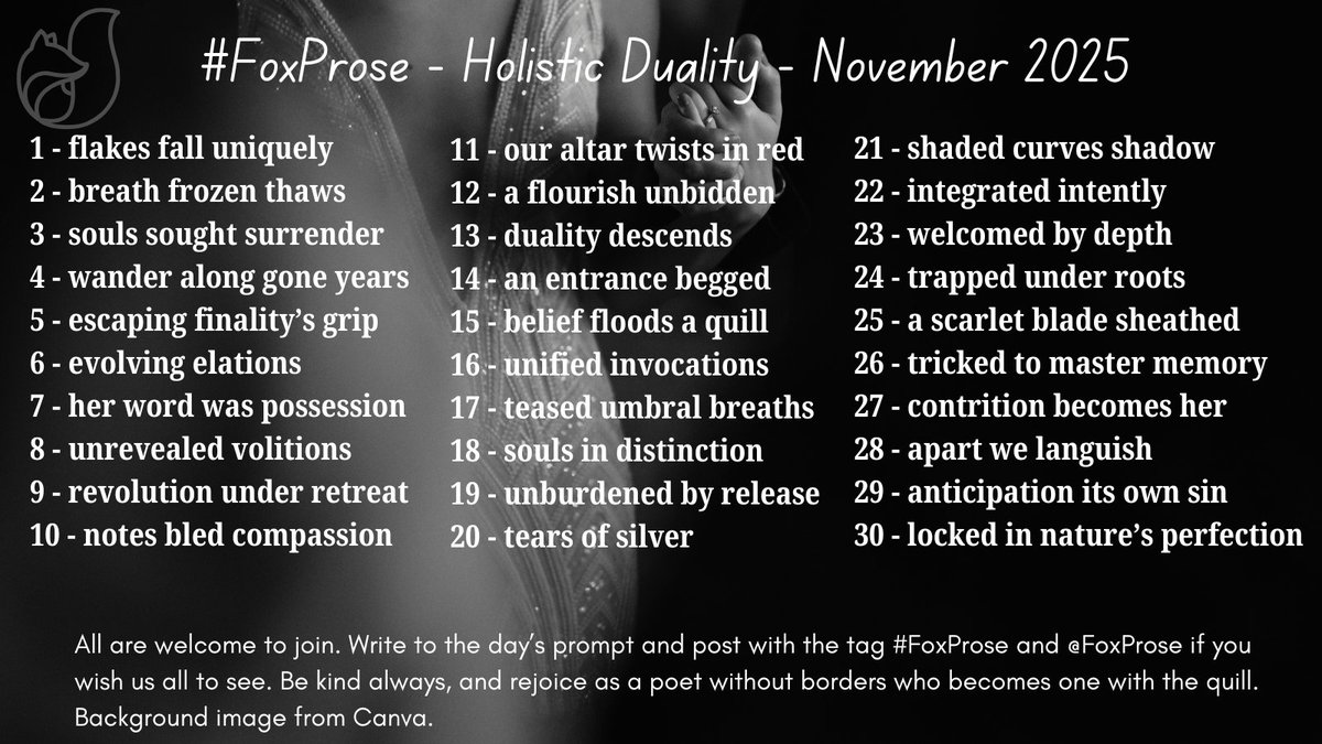FoxProse's tweet image. Come celebrate November with the whole in parts as your pen longs...

Today&apos;s prompt:  trapped under roots

Be creative, kind, and write what you feel! You don&apos;t need to use the words, and combos are welcome. Tag #FoxProse/@FoxProse for RTs.