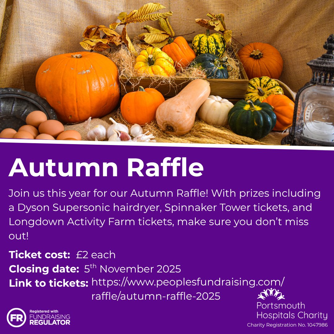 This is your last chance to get tickets for our Autumn Raffle, before it closes on 5 November at 10:00.

To be in with a chance of winning a Dyson Supersonic Hairdryer or tickets to visit the Spinnaker Tower, make sure you buy your tickets here: shorturl.at/RtEun