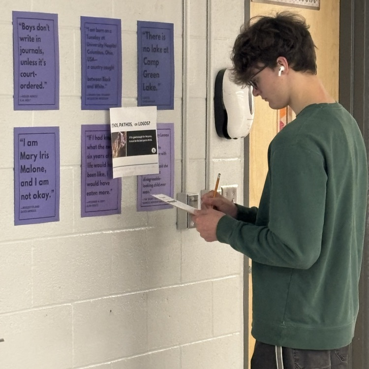 Mrs. Kennedy's 10th Grade English class participated in a gallery walk activity reviewing and labeling examples of Ethos, Pathos, or Logos. #CyclonesLearn