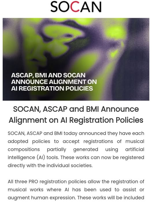 Thoroughly  disgusted by this. And members didn't get to vote on it! If you need AI  to CREATE any part of a piece of music or lyrics, maybe your particular  skill set would be better served in a different field. #AIMusic  #Socan #imagination