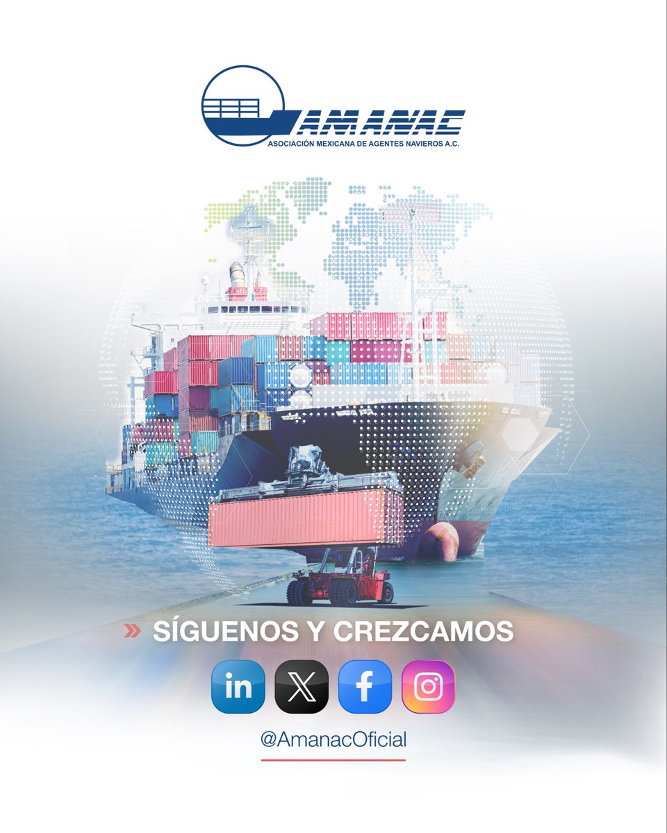 AmanacOficial's tweet image. 🌊 ¡Sigue el rumbo del comercio marítimo en nuestras redes sociales!
Conoce las tendencias, eventos y proyectos que impulsan al sector portuario. ⚓️ #AMANAC #Puertos #Logística #TransporteMarítimo #ComercioExterior