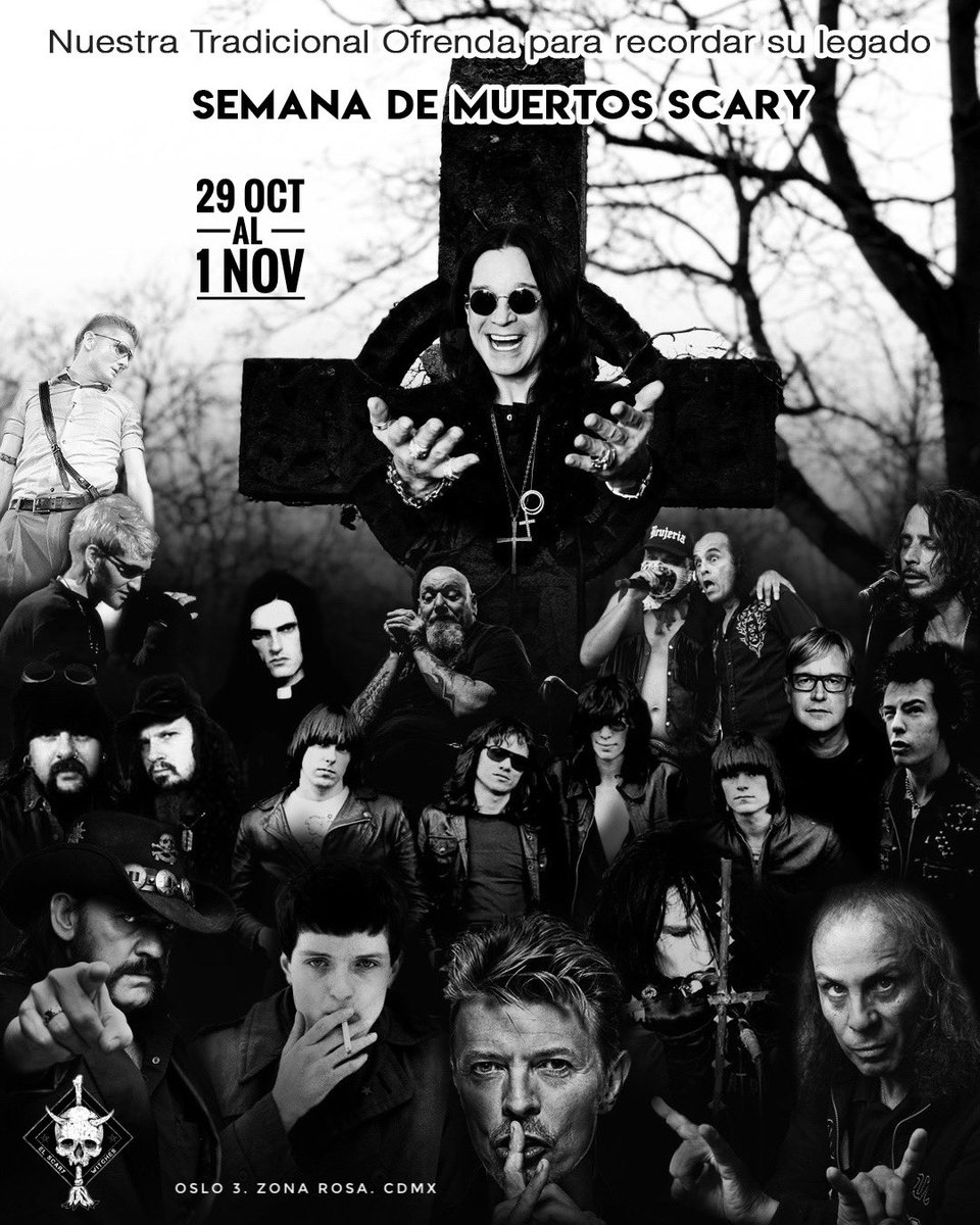 clauzzen's tweet image. 𝐒𝐞𝐦𝐚𝐧𝐚 𝐝𝐞 𝐌𝐮𝐞𝐫𝐭𝐨𝐬 𝐒𝐜𝐚𝐫𝐲

𝗝𝘂𝗲𝘃𝗲𝘀 𝟯𝟬 𝗢𝗰𝘁𝘂𝗯𝗿𝗲
4pm a 10pm: Nuestra Ofrenda al Legado Grunge
4-5pm Screaming Trees
5-6pm Nirvana
6-7pm Stone Temple Pilots
7-8pm Alice in Chains
8-9pm Soundgarden
9-10pm Mother Love Bone

#elscary 
Oslo 3 Zona Rosa