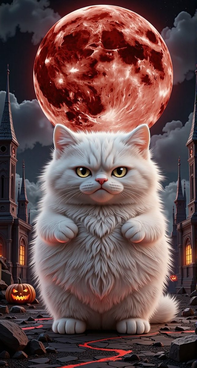 AIGlamourShots's tweet image. Cutest Goth Cat of the Season!
That gaze under the blood moon! 🌕✨ This fluffy white cat is the ultimate Halloween mood. So majestic!
#Halloween #Cats #SpookyCute #BloodMoonCat #Gothic #catlover