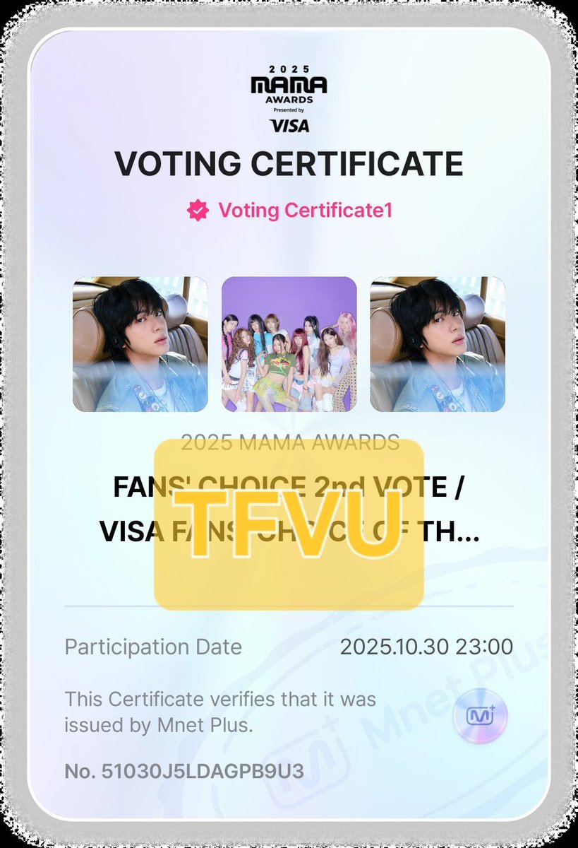 MAMA AWARDS 2025 🏆
2nd VOTING | DAY 2

FANS’ CHOICE
✅ Female: Vote for TWICE 
✅ Male: Vote for JIN

VISA FANS CHOICE
✅ JIN

🎯 1000 PROOFS ‼️

GOOD JOB WITH DAY 1! Let's keep it up! 

SHARE YOUR VOTING PROOFS 🔥 Include the tags 👇

I vote for #TWICE at #2025MAMAVOTE