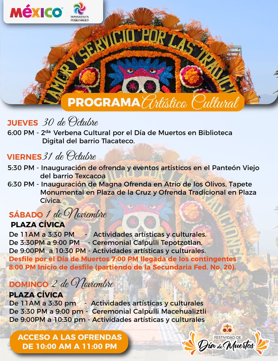 Porque el día de muertos se celebra en Tepotzotlán, te esperamos a partir de 31 de octubre celebrar  estás fechas tan importantes.

#PuebloMágico #Tepotzotlán #DiaDeMuertos