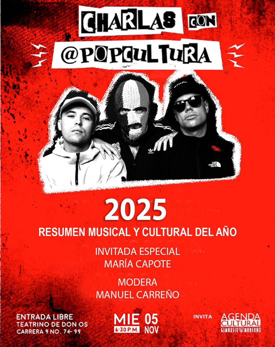 Bellísima charla la que tendremos con <a href="/Popcultura/">Manuel Carreño</a> la próxima semana en el Teatrino del Gimnasio Moderno. ¿Nos vemos?