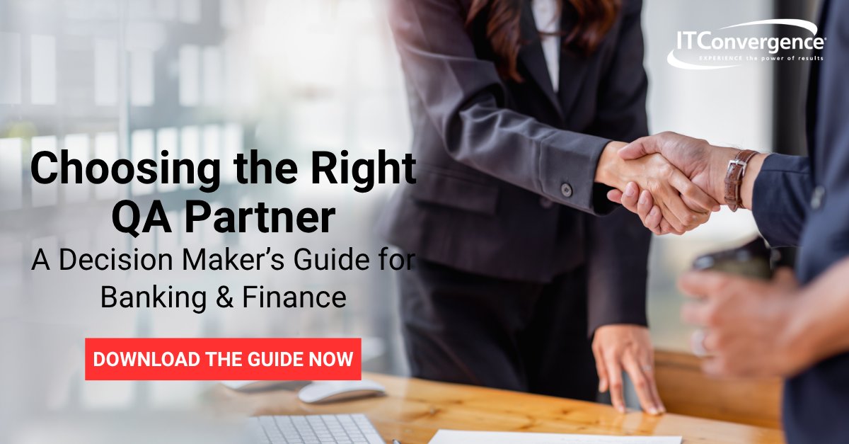 IT_Convergence's tweet image. Decision-makers today face a new challenge: Choosing a #QA partner who can keep pace with digital transformation, regulatory complexity, and the demand for seamless customer experiences.

Our latest eBook helps leaders evaluate QA providers.
Download Now!

na2.hubs.ly/H01Rm5L0