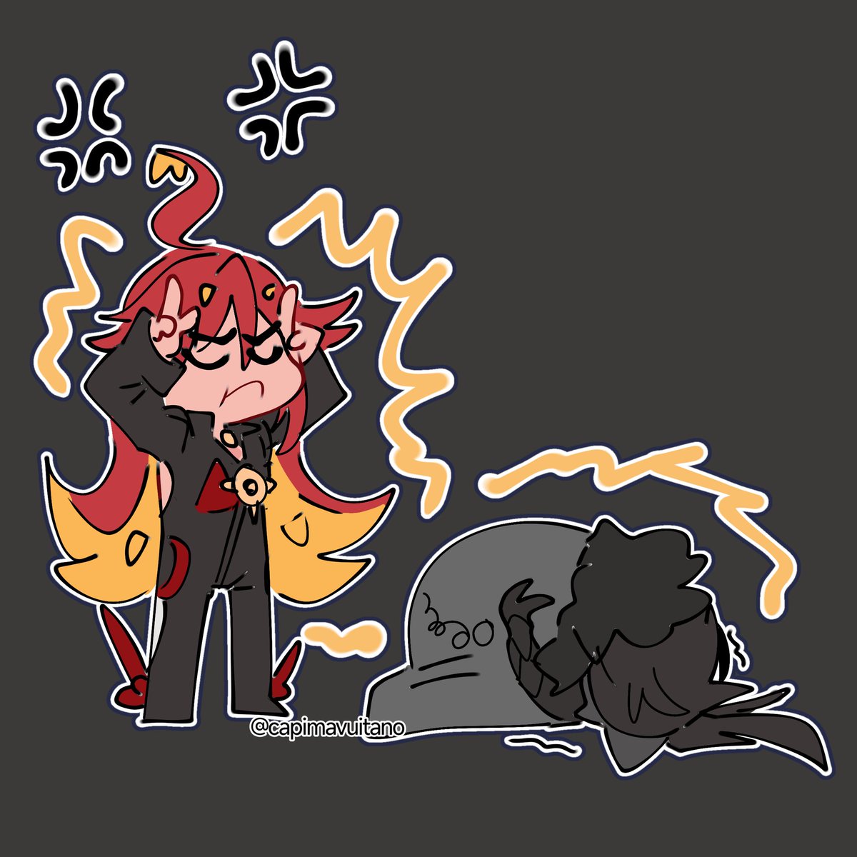 capimavuitano's tweet photo. Im suffering so I drew that meme with Mavuika transferring her period cramps to Capitano cuz I'm having period cramps and I'm suffering https://t.co/5JzXyIyqfz