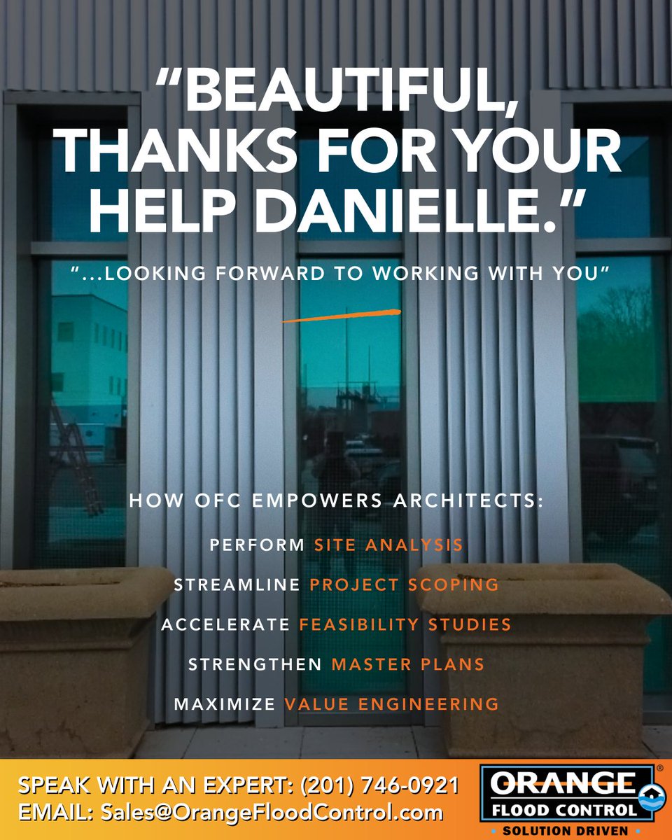 FloodMitigation's tweet image. &quot;BEAUTIFUL, THANKS FOR YOUR HELP DANIELLE. LOOK FORWARD TO WORKING WITH YOU!&quot; Discover why professional architects love working with the OFC Team. Top US architecture companies value solution-driven processes: zurl.co/ChEm  

#ArchitectLed #ArchitectureCompanies