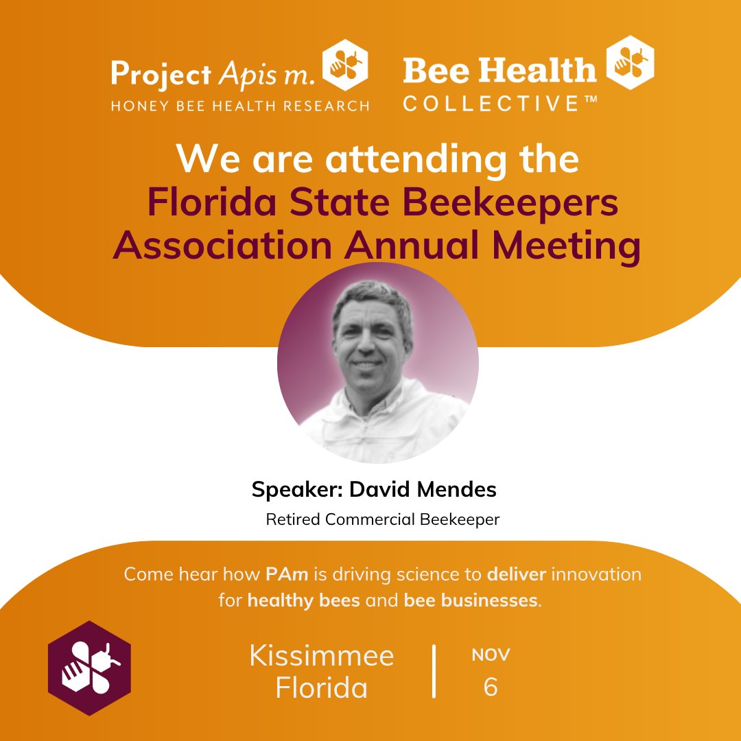 ProjectApism's tweet image. Join us Nov 6–8 in Kissimmee, FL for the Florida State Beekeepers Annual Meeting! PAm board member Dave Mendes will share how PAm supports honey bee health through research &amp;amp; education.

🔗 flstatebeekeepers.org/conference-2025

#HoneyBeeHealth #Beekeepers #FSBA2025