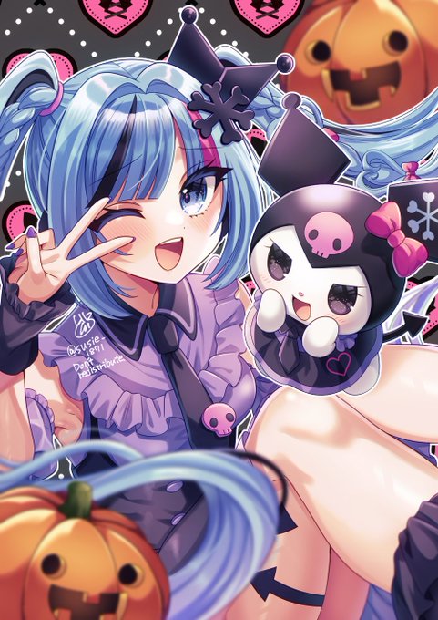 クロミちゃんHappy birthday そしてHappy halloween ミクさんとのコラボが可愛すぎて描きました #クロミ生誕祭 #初音ミク #ハロウィン