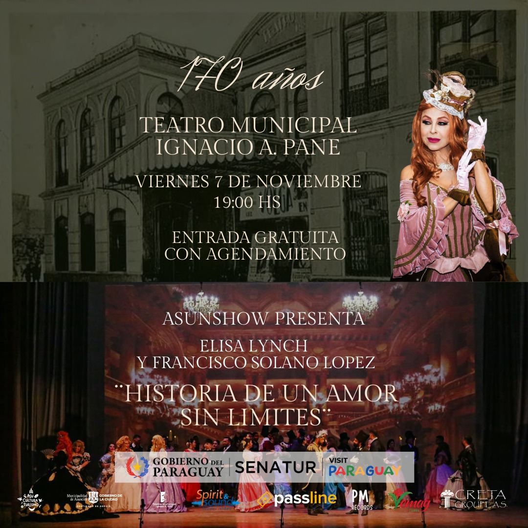 🎭 “Elisa Lynch y Francisco Solano López – Historia de un amor sin límites”  🗓 Viernes 7 | 19:00 a 19:45h. 🎟 Acceso gratuito – Reservá tu lugar:  📱0976 654104 / 0992