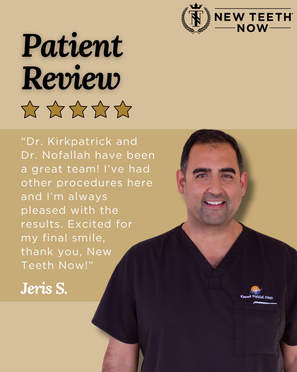 NewTeethNow's tweet photo. Shoutout to Dr. Nofallah! 💙

Jeris shared how grateful they were for the expert care from both Dr. Kirkpatrick and Dr. Nofallah, calling them a great team and praising the results.

We’re proud to have such skilled doctors making new smiles possible every day. https://t.co/9YEp2yzcar