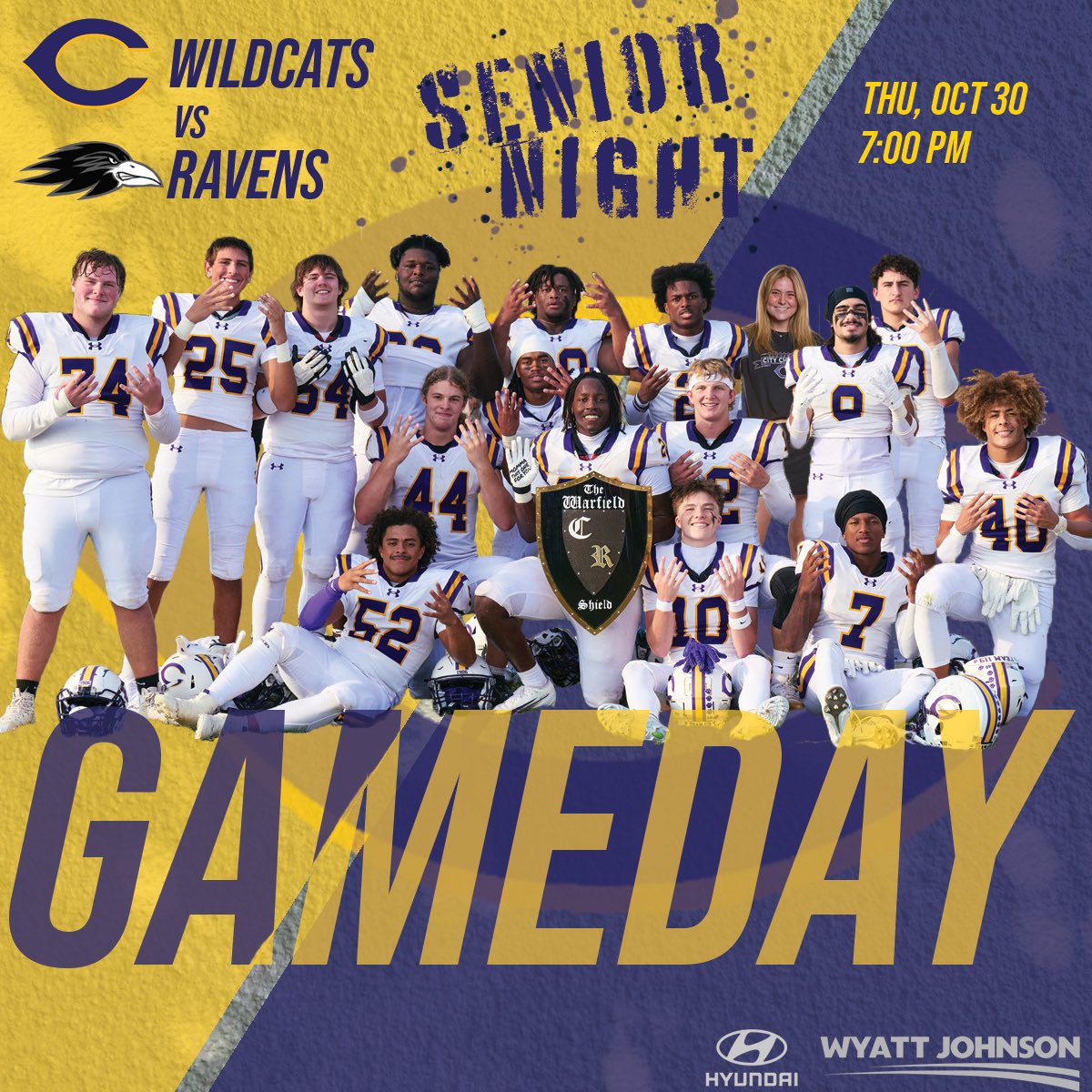 Senior Night at the Hilda J! Your Wildcats close out the regular season against the Ravens of Cane Ridge! See you all out tonight! #PurpleProcess #GoldStandard