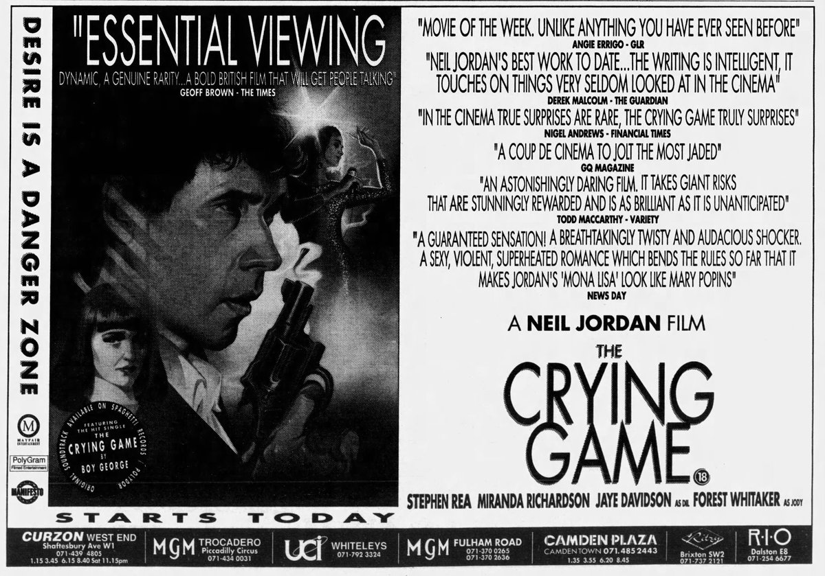 Mag1cH0ur's tweet photo. On this day October 30th, 1992, Neil Jordan's THE CRYING GAME, starring Stephen Rea, opened in London.. https://t.co/BiZudO5I9Z