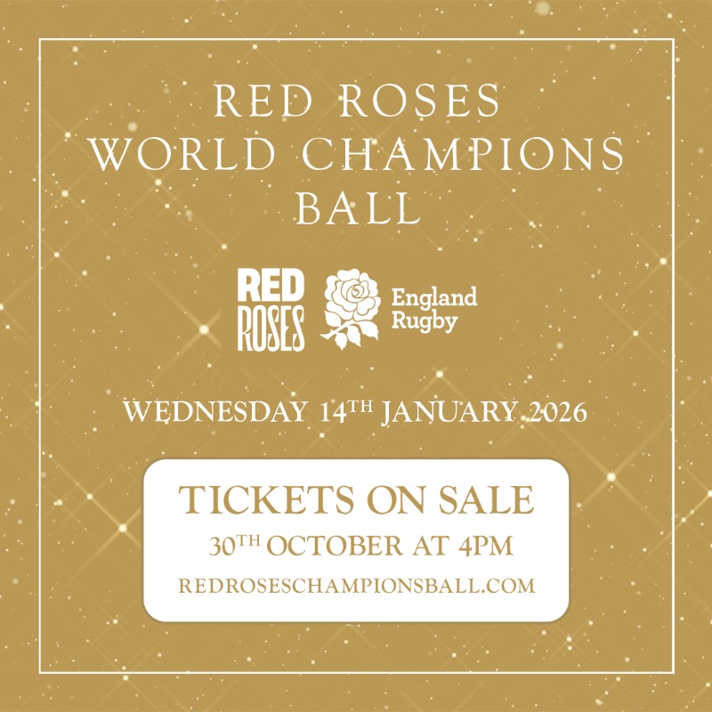 RedRosesRugby's tweet photo. Tickets are on sale now for the #RedRoses World Champions Ball 🏆

Get yours here 👇