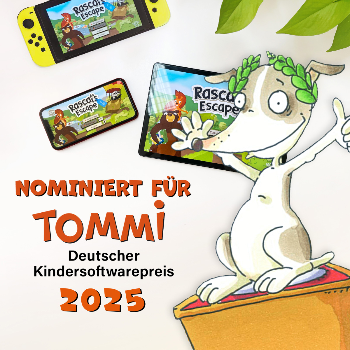 🎉 Woohoo! The console and mobile versions of #RascalsEscape have been nominated for this year’s German Children’s Software Award!

🎮 Our co-op adventure game has also made it into the Education category. The games chosen by the jury are now being tested by the children’s jury.