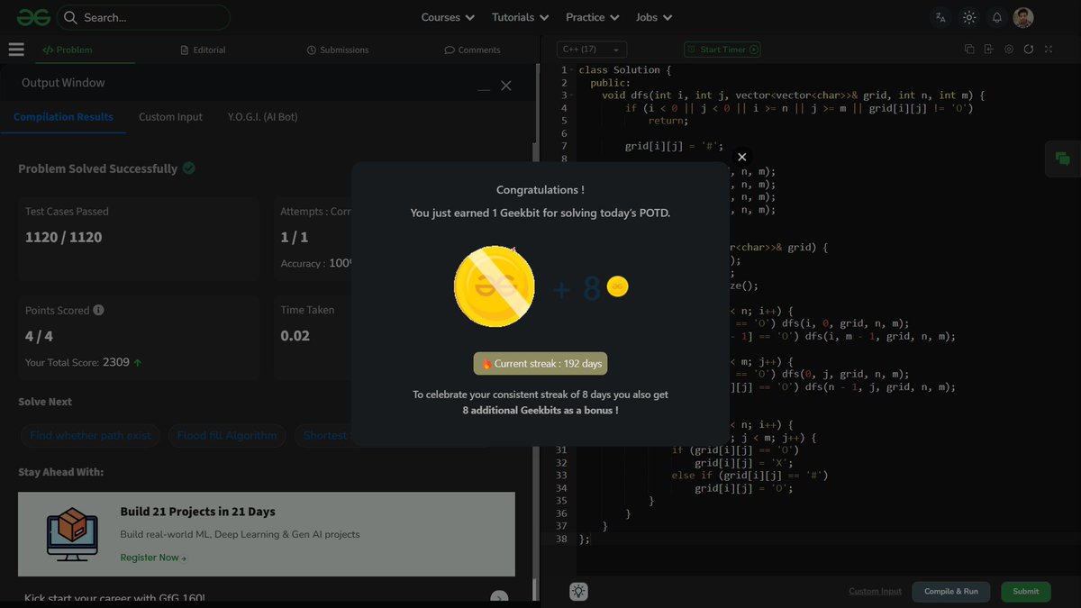 shahidx_05's tweet image. Day 229 – #365DaysOfCode 
✅  Squares of a Sorted Array
✅ GFG POTD – Replace O's with X's
✅ Codeforces 1991A
#DSA #LeetCode #GfG #Codeforces #CompetitiveProgramming #ProblemSolving #CodingJourney #BuildInPublic #LearnInPublic