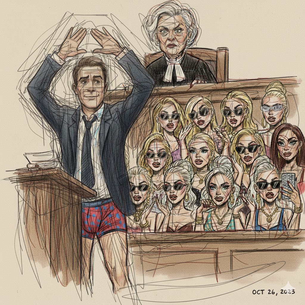 special thanks to my friend cousin brad who pulled some strings and got me a #job as a scetch artist at the jackson county small claims court. brad even littergated my first assignment