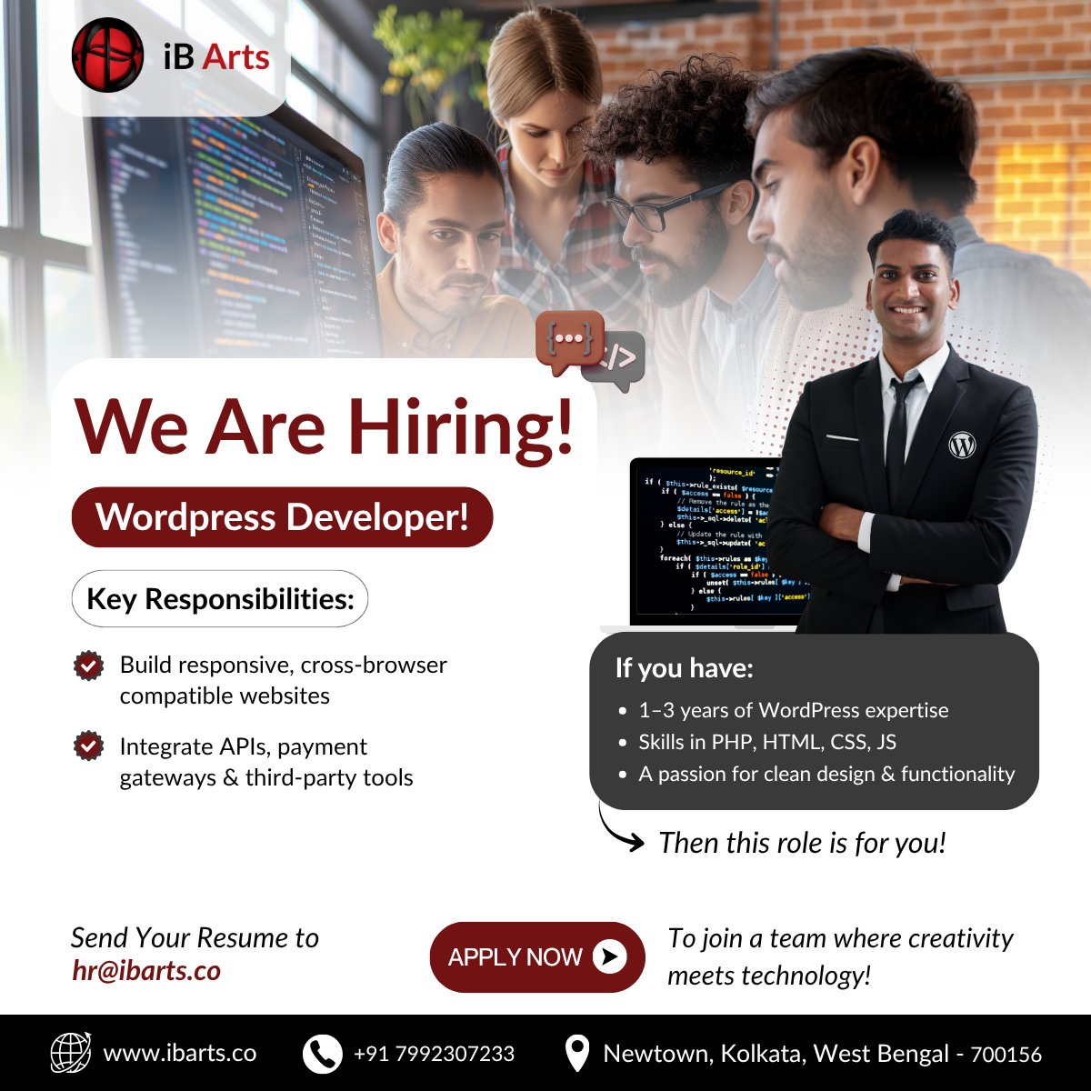 ib_arts_pvt_ltd's tweet image. 👩‍💻 Calling all WordPress pros!

iB Arts is looking for passionate developers ready to create and innovate 🚀

📧 Send your resume to hr@ibarts.co
📲 Apply now: nauk.in/fsKgr1t
🌐 Learn more about us at ibarts.co

#iBArts #WeAreHiring #WordPressDeveloper