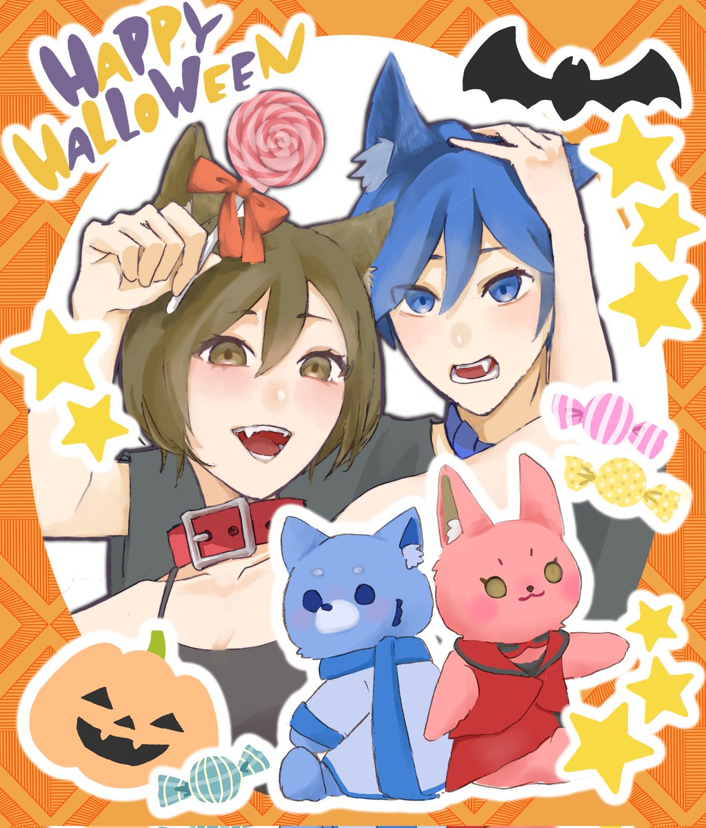 kanityanz_0750's tweet photo. ハロウィンだあ〜！🎃👻🍭🦇🌟🌟
#MEIKO　#KAITO
#カイメイ https://t.co/G3Rfb2Xgup