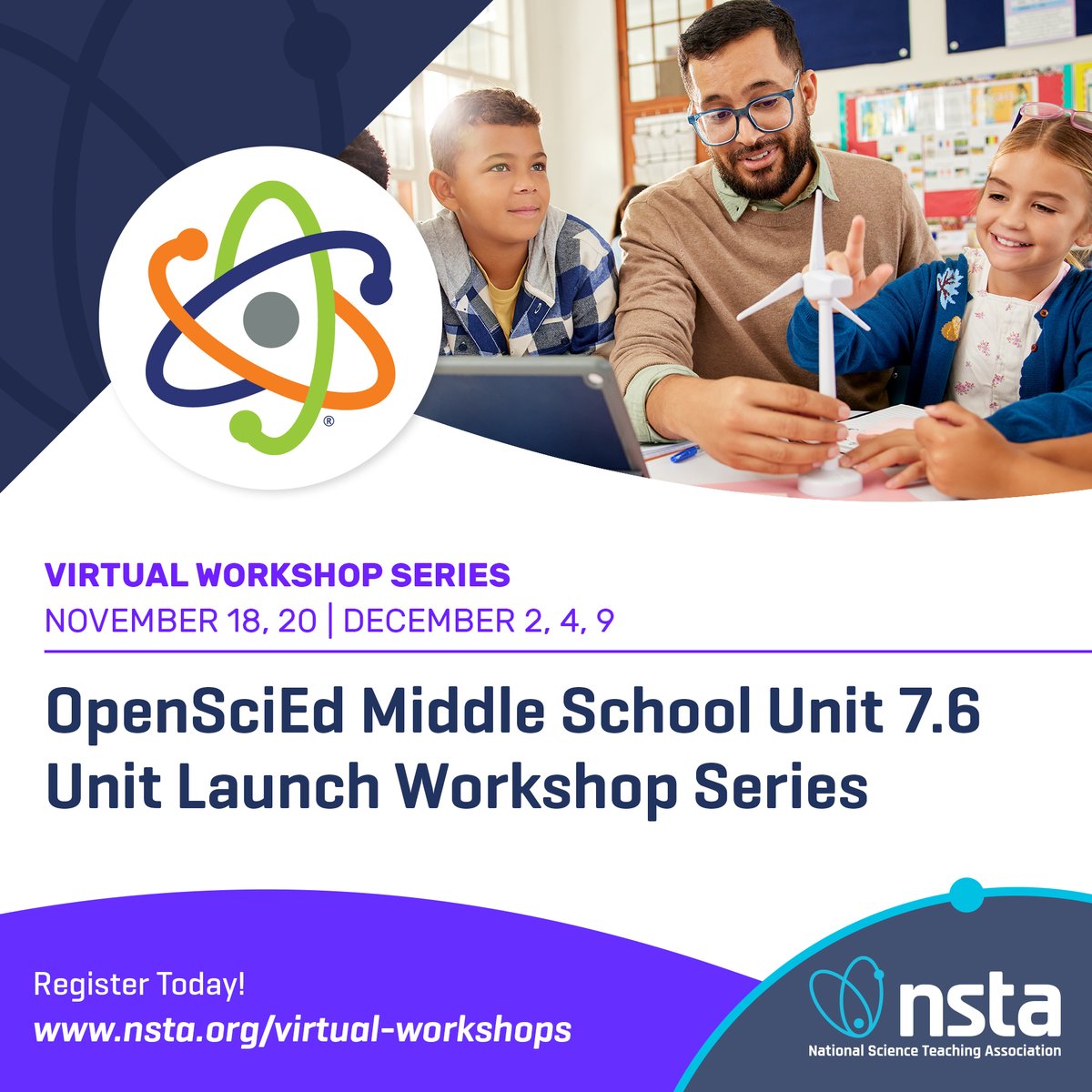 NSTA's tweet image. 🧪 Get classroom-ready with NSTA’s OpenSciEd virtual workshops on earth science &amp;amp; physics. And, you can join the facilitator track for leading Unit Launch PL in your school or district.
💻 Nov–Dec 2025
🔗 bit.ly/3L3rJ33
#OpenSciEd #TeacherPL #NGSS #STEM