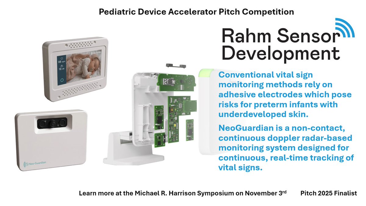 🚀 Meet the Pitch Finalists | Day 4!
We’re spotlighting our finalists in the 2025 UCSF–Stanford Pediatric Device Consortium Pitch Competition.

📡Rahm Sensor NeoGuardian | rahmsd.com
📅11/3/2025 | Robertson Auditorium UCSF Mission Bay
🔗pediatricdeviceconsortium.org/events/2025/11…