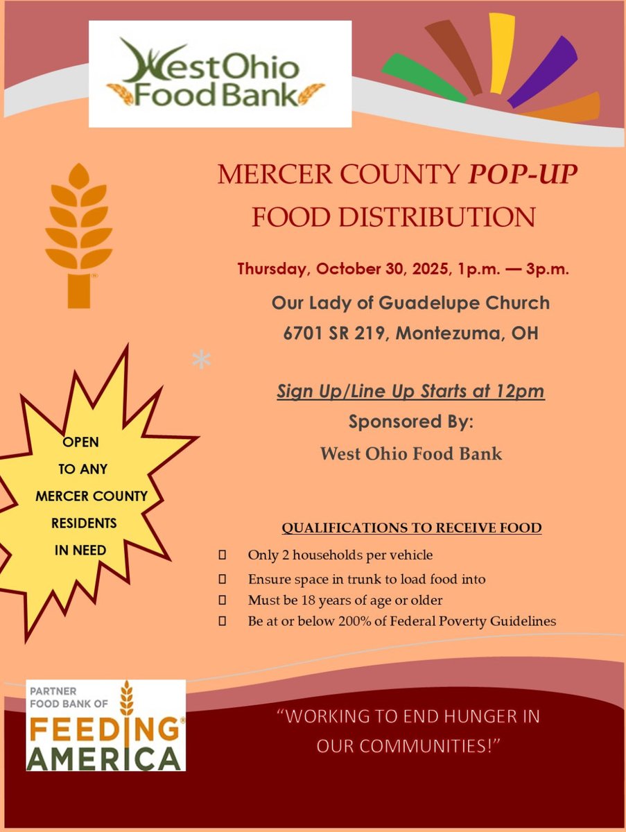 Pop up distribution today for Mercer County!