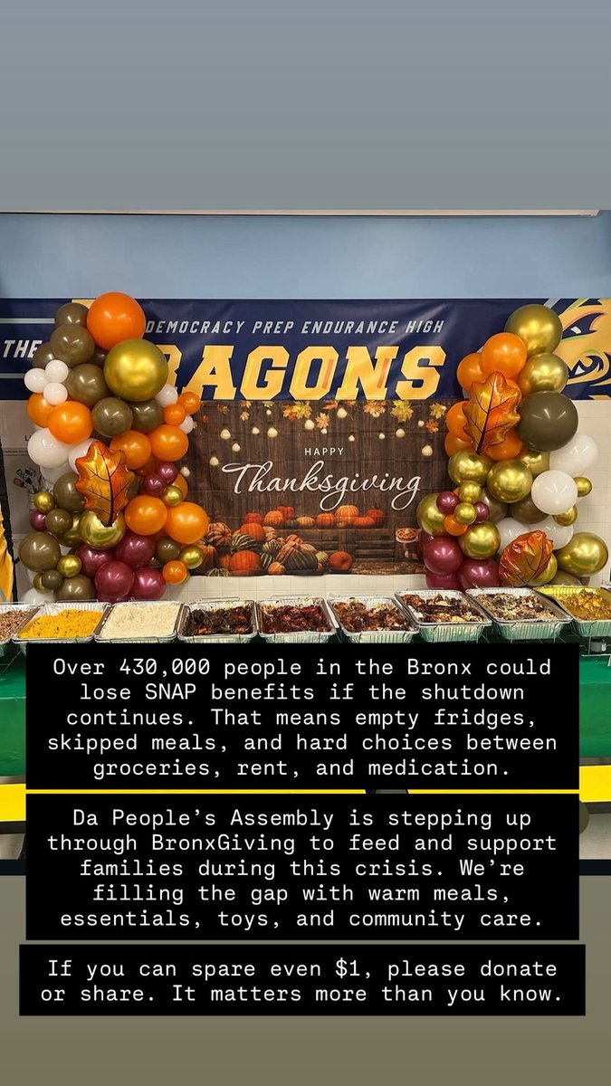 A lot of my Title I students are about to struggle this winter. If SNAP cuts hit, school might be the only place they get a meal.
That’s why BronxGiving matters. We feed families, we remind kids they’re seen, we show up when no one else does. #FeedTheBronx #BronxGiving #snap