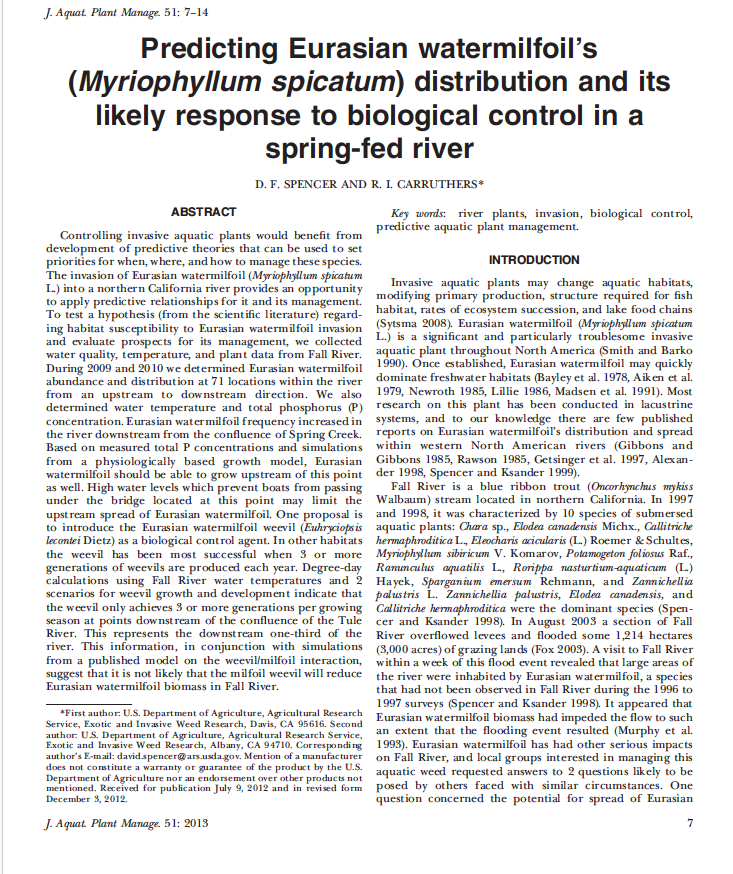 westapms's tweet image. 🔙 #TBT to 2013! This study explored how to predict biocontrol efficacy on Eurasian watermilfoil in a spring-fed river in Northern CA 🌿..Vol 51(1): 7.

apms.org/journal-all-is…

#WAPMS #invasiveplants #aquaticweeds #throwbackthursday #aquaticplantmanagement